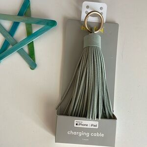 Heyday Sage Green Tassel iPhone iPad Charging Cable Keyring Keychain